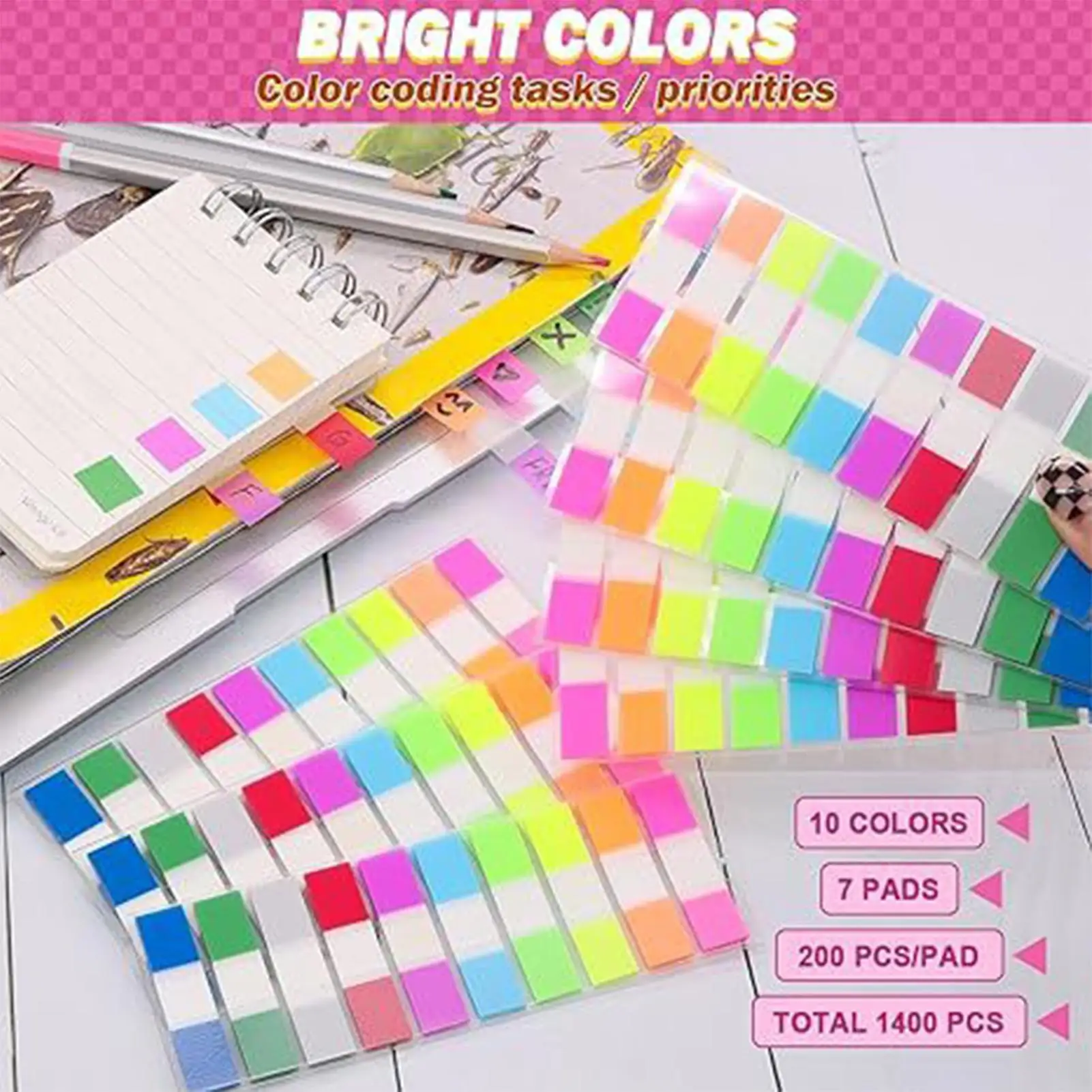400Pcs Sticky Index Tabs Colorful  Index Tabs Self-Adhesive Stickers Sticky Note Pads Note Stationery School Office Supplies - 2