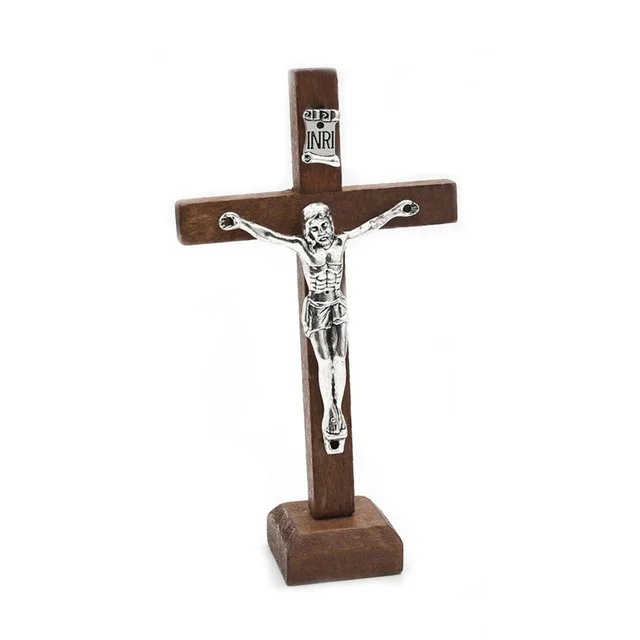 1 Pc Fából Készült Katolikus Jézus Kereszt Állvány Vintage Vallásos Keresztény Keresztényre Keresztményes Egyház Otthoni Polc Asztali Díszek - Image 5