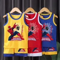 Ensemble de vêtements de basketball respirant et confortable en maille pour garçons, collection été 2026 – Tenue décontractée pour enfants, gilet de vacances en plein air avec imprimé dessin animé 1