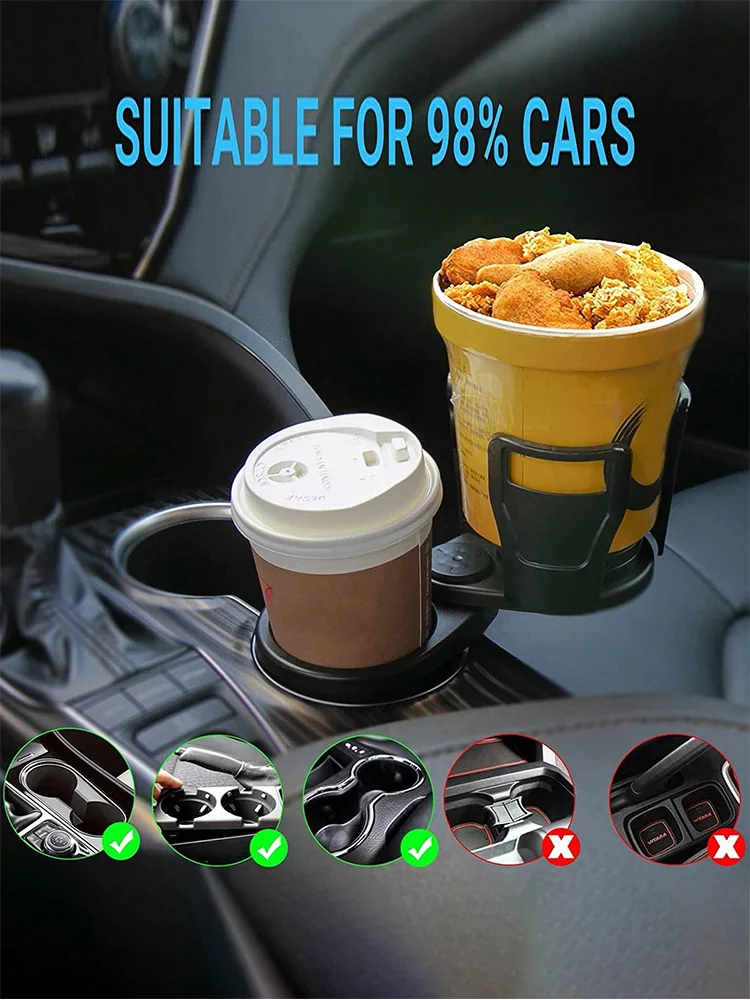 Drink Cup Holder Multifunction 360 Rotating Adjustable Base Insert Drinks Organizer Car Cup Holder Expander Adapter