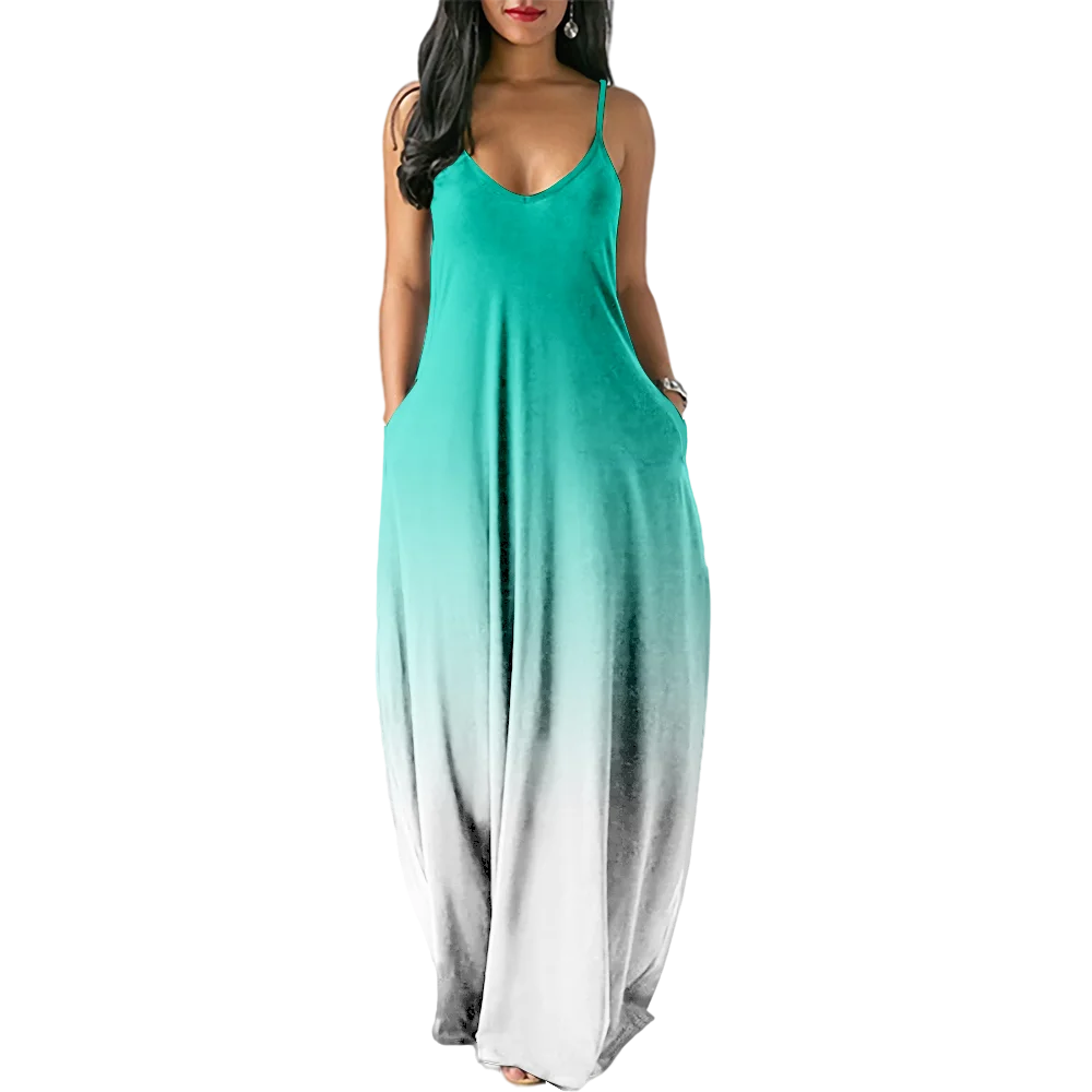 

Casual Dresses Women Gradient Dress Girls Gothic Sleeveless Party Dress Fashion Sundress Female BeachWear Pocket Vestido