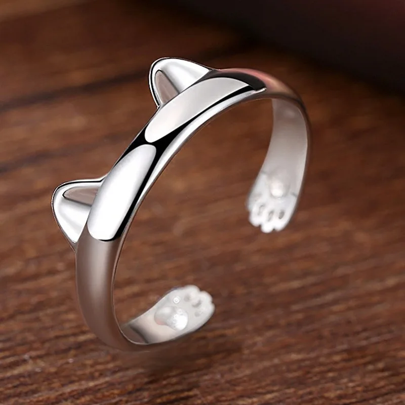 Platinum Rings Cute Totoro Open Code Imitation 925 sterling silver rings Color Silver Jewelry Wholesale Cat Ear Ring 4