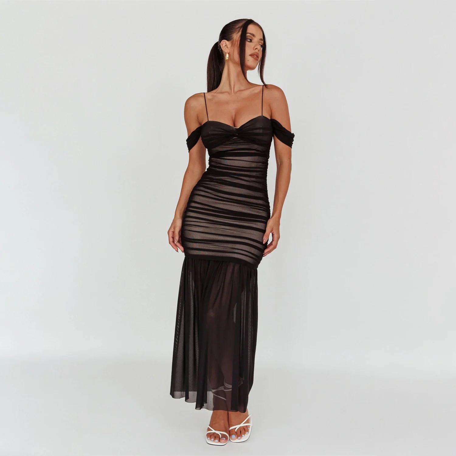 

Hot Selling Dresses For Women's Summer New Fashion Sexy Patchwork Open Back Suspender Long Dress