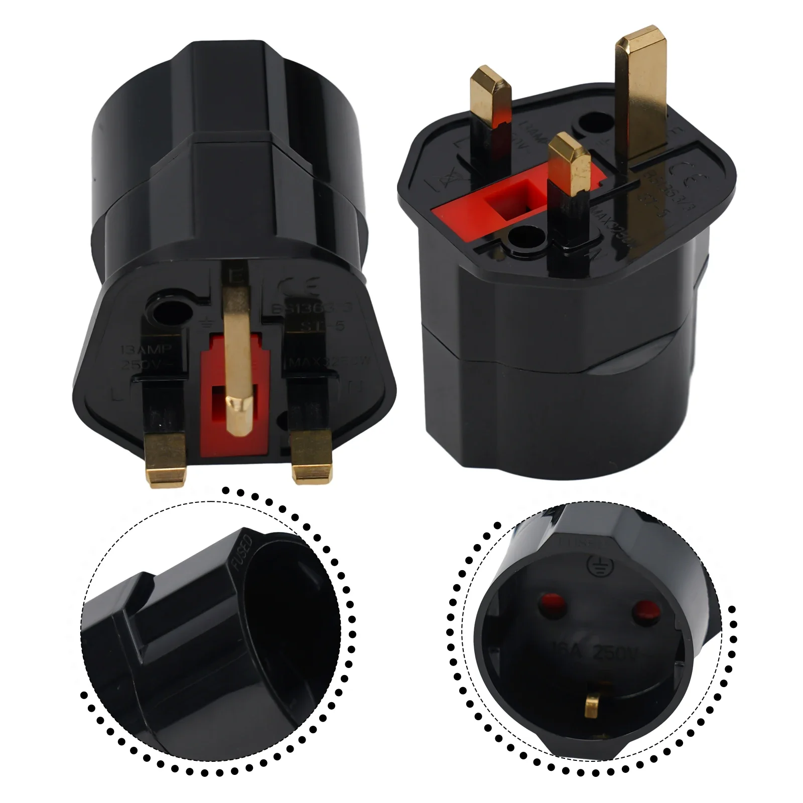 

EU 2 Pin To UK 3 Pin Plug AC 13A 250V Adapter Travel Converter 13A 250V With Fuse Electrical Outlet Adapters Converters