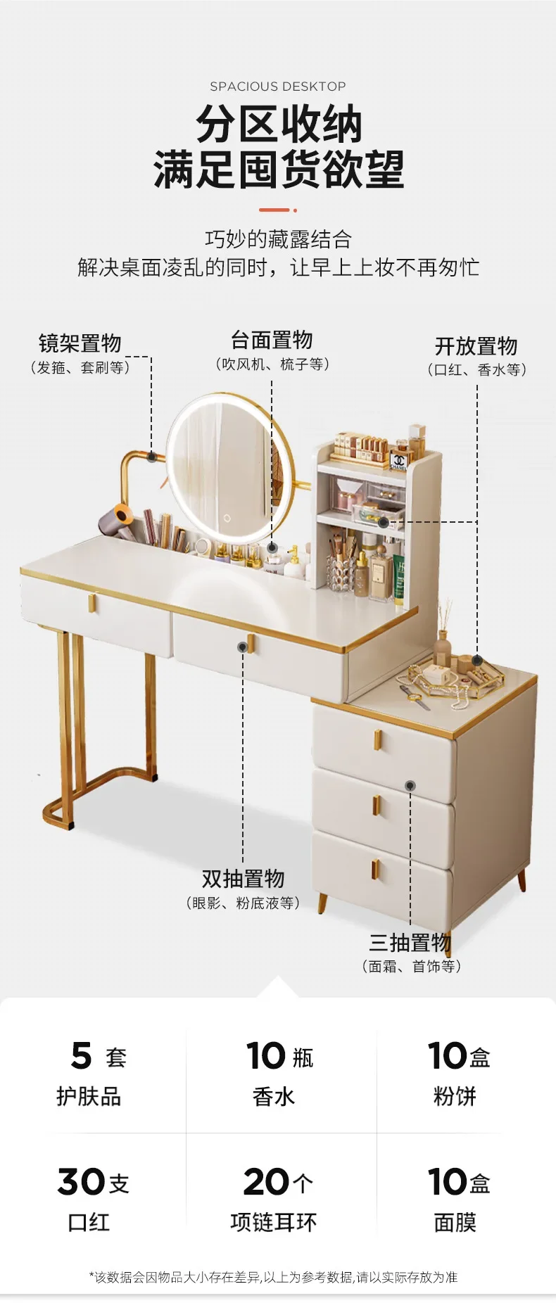 Description Picture 4 of itemSH Aoliviya Official Dressing Table Bedroom Modern Minimalist 2022 New Light Luxury Bedside Table Dresser Large Integrated Makeu