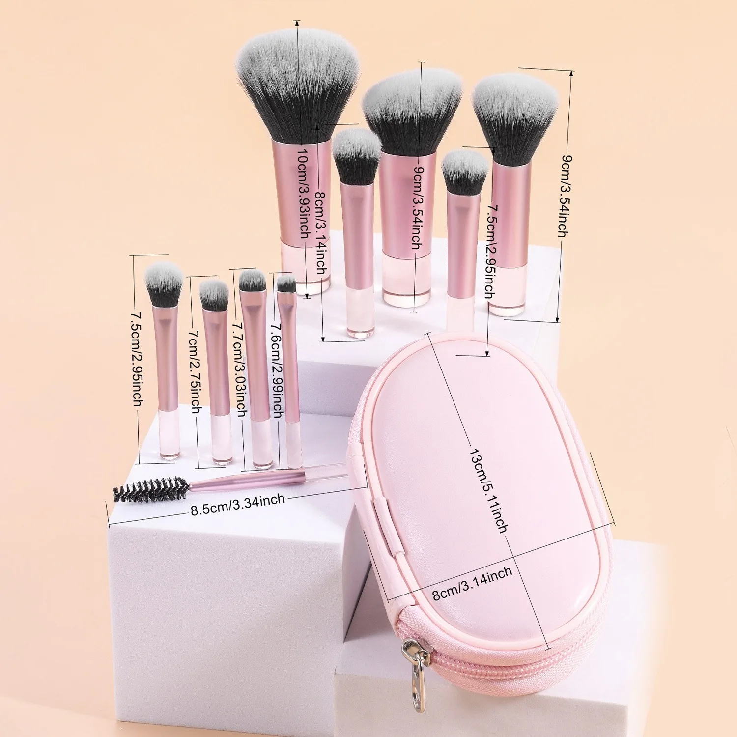 10Pcs 미니 여행 메이크업 브러쉬 세트 케이스 포함 부드러운 합성 헤어 파운데이션 파우더 아이 섀도우 브러쉬 휴대용 화장품 도구