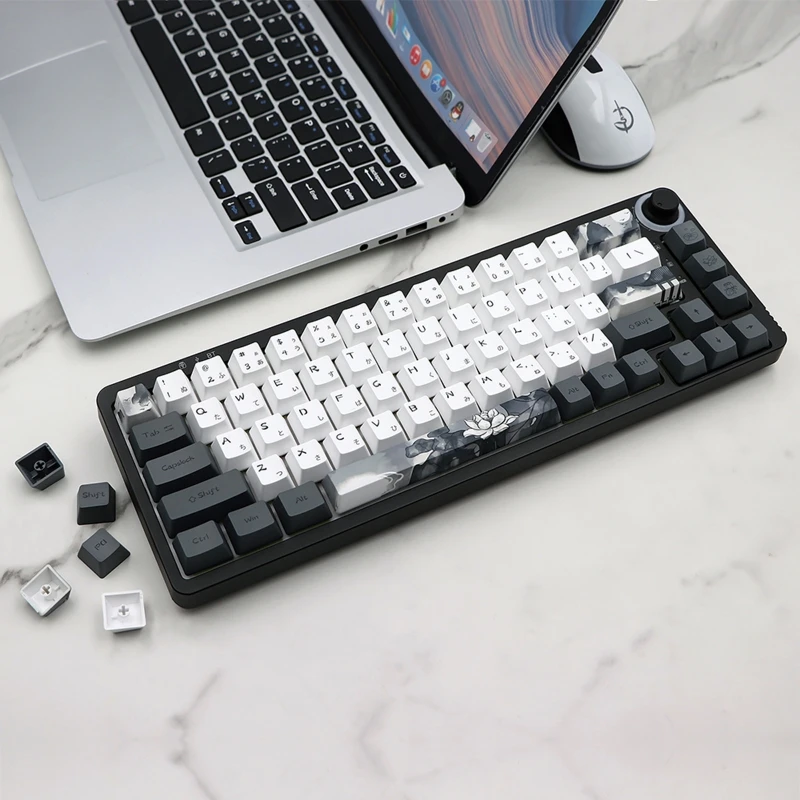 MOLGRIA Ink Lotus Keycaps, 140 Set Custom Keycaps for Gaming Keyboard, PBT  OEM Profile Dye Sublimation Keycaps Espanol ANSI/ISO Layout for Spanish