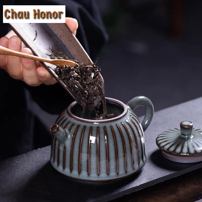 275ml Handmade Longquan Celadon Iron Body Teapot Ancient Tea Infuser Pot Tea Maker Kettle with Filter for Tea Supplies Ornaments