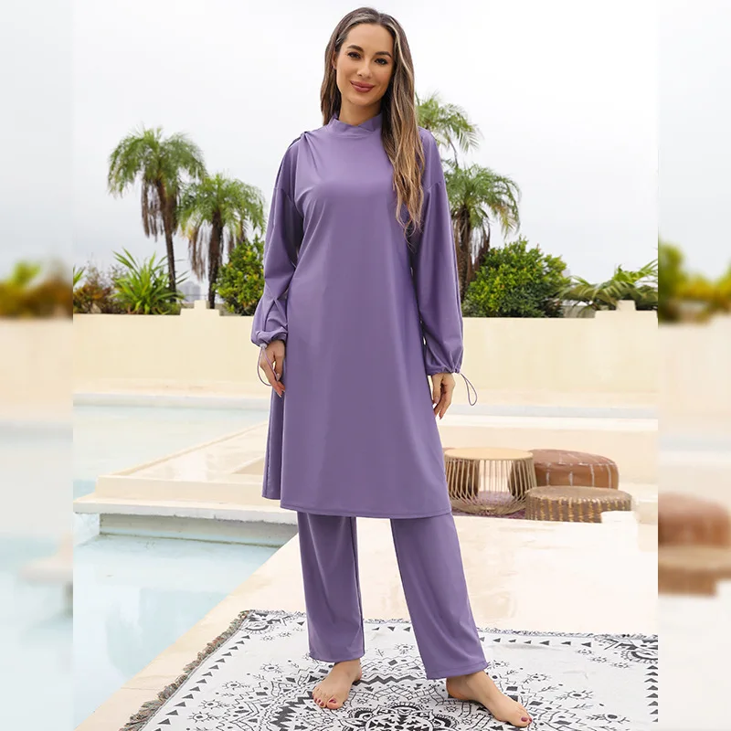 

Islamic Women Muslim Swimwear Long Dress and Pants Burkini Swimsuit Modest Swim Surf Wear Sport Full Suit Swimming 3 Piece Sets