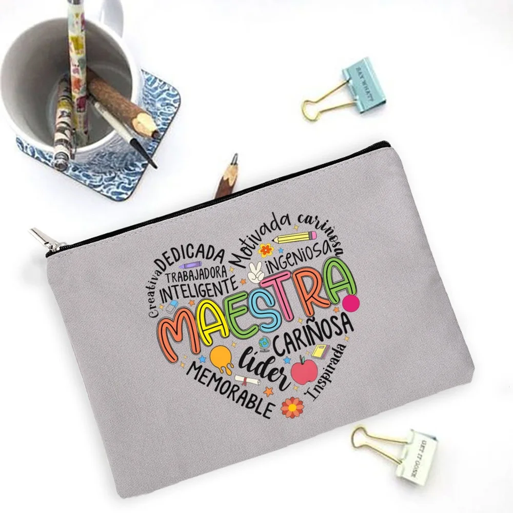 Spanish Print Cosmetic Bag Portable Zipper Pouches Large Capacity Travel Shower Makeup Bag Back To School Gift To Teacher 4