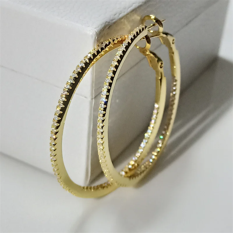 SOMILIA  18K Gold Plate Large Hoop Earrings 925 Sterling Silver Simple Classic Women\'s Earring Cерьги Kольца Jewelry for ladys