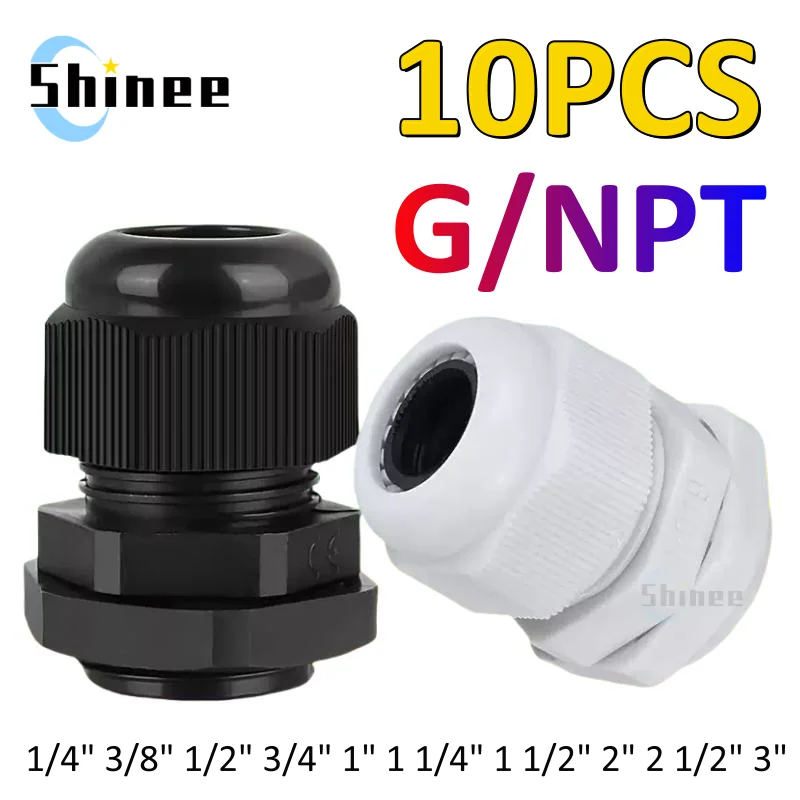 Waterproof Cable Gland NPT 1/4 NPT 1/2 3/8 American Nylon Cable Joint Black Flame-retardant 4-25mm Wire Connector IP68 10Pcs electrical connector,cable gland