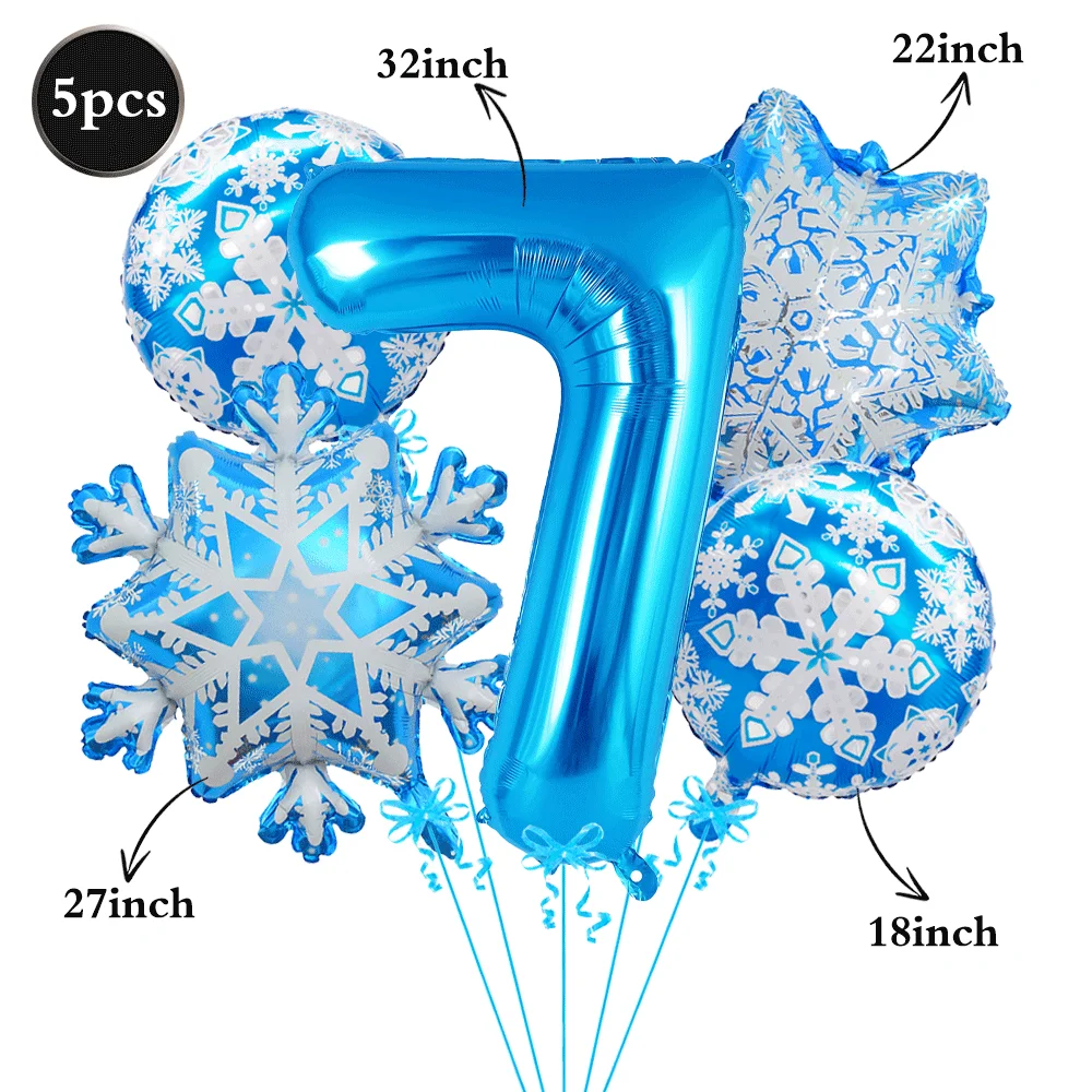 Frozen Geburtstagsparty-Dekorationen, Schneeflocken-Luftballons, 81,3 cm, blaue Zahl 1–9, Ballon für Partyzubehör mit Winterwunderland-Motiv – Detail 8