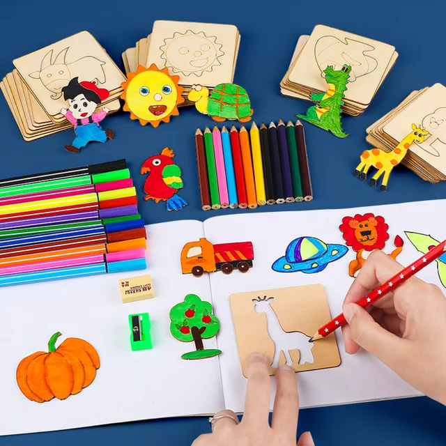 몬테소리 어린이 그림 장난감: 유아의 창의성과 학습력을 키우는 나무 DIY 스텐실