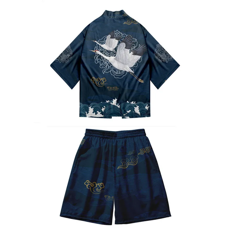 Two-piece Suit Japanese Cardigan Men Cosplay Dragon Print Yukata Red Kimono Shorts Sets Patchwork Asian Traditional japanese kimono cardigan,japanese kimono,japanese kimono shirt