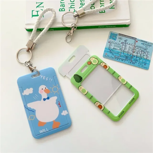 1Pc Solid Color Student Bus ID Card Protective Cover Keyring School Access Door Card Credit Card Holder Bag Set Key Chain 5