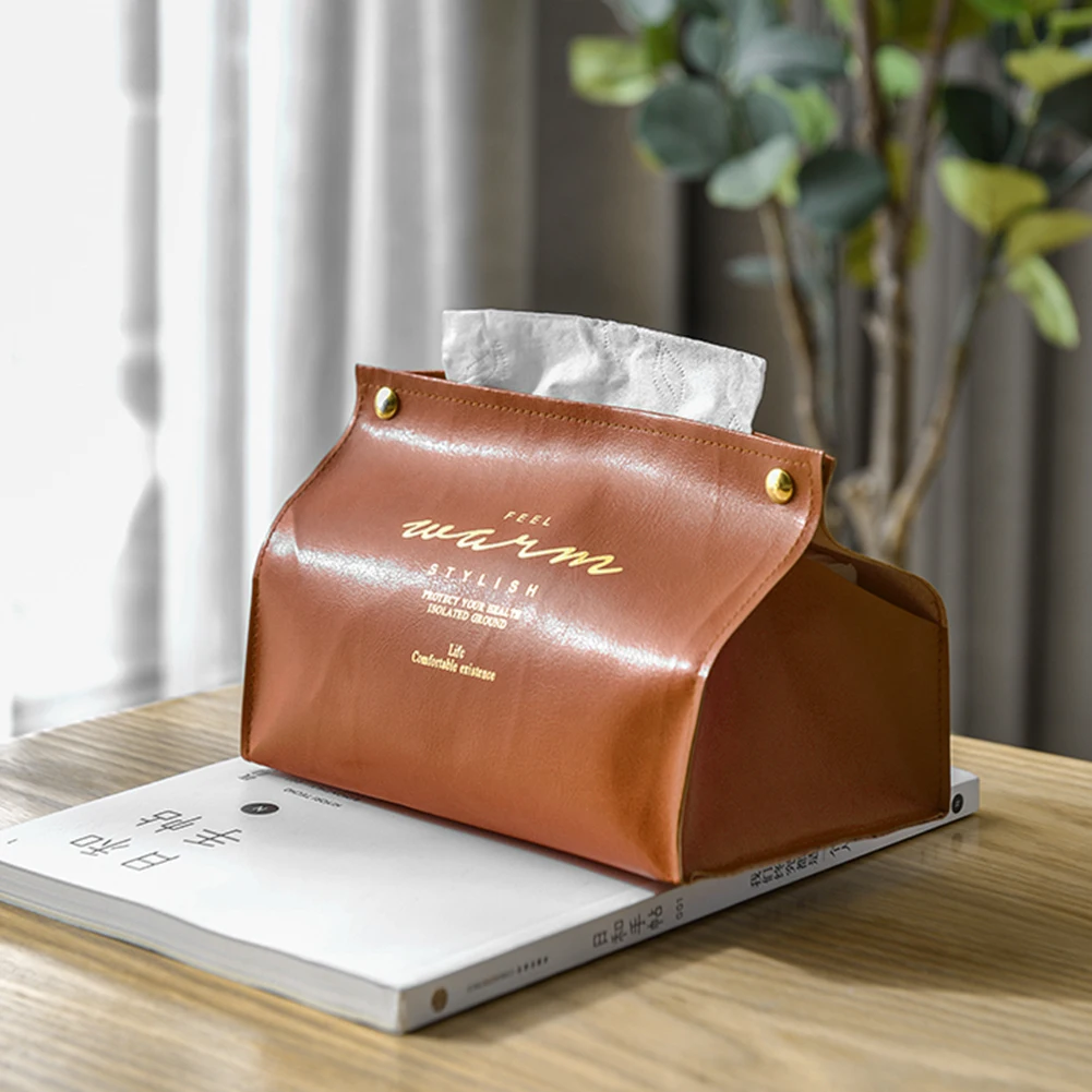 Nordic Style PU Leather Tissue Box Desktop Napkin Pumping Paper Holder Case Foldable Storage Container Home