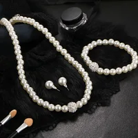 Ensemble de bijoux en Imitation de perles, boule de feu, collier, Bracelet, boucle d'oreille, couleur argent, pierre de cristal, bijoux de mariée élégants, cadeau, 3 pièces 3