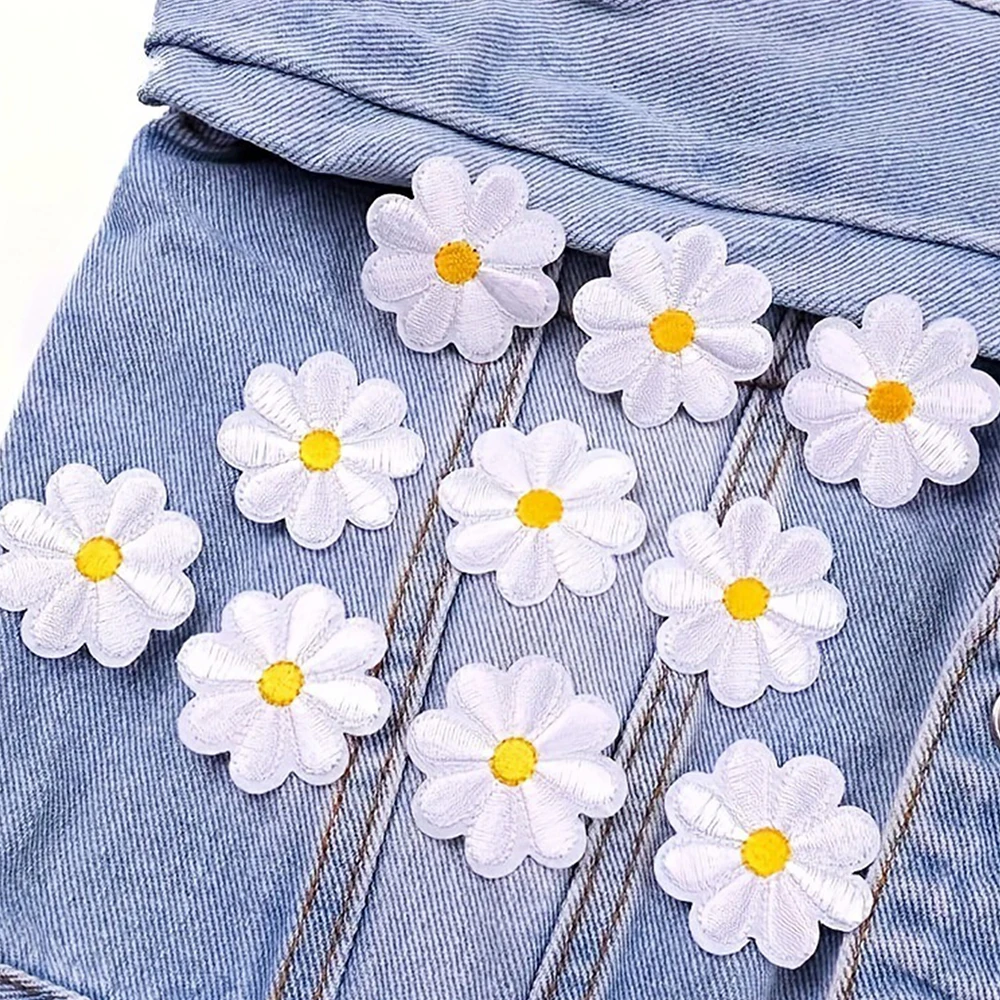 10개 데이지 꽃 패치 옷, 청바지, 가방, 모자, 신발용 해바라기 자수 패치 DIY 바느질