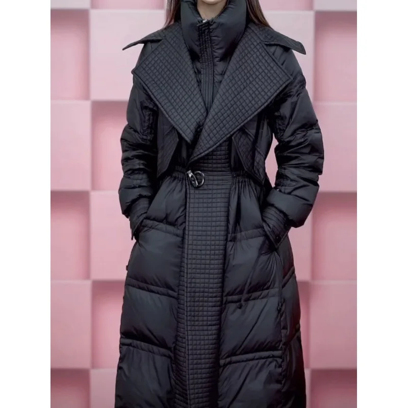 

2023 New Simple Fashion In The Long Down Jacket Female Winter Slim Black Thin Thick Warm White Duck Down Coat 183