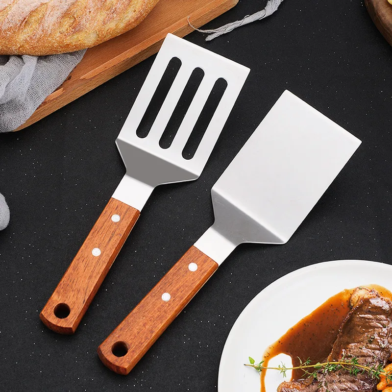 Stainless Steel Wooden Handle Cooking Spatula Steak Egg Pancake Frying Shovel Pizza Shovel Kitchen Accessories cooking spatula