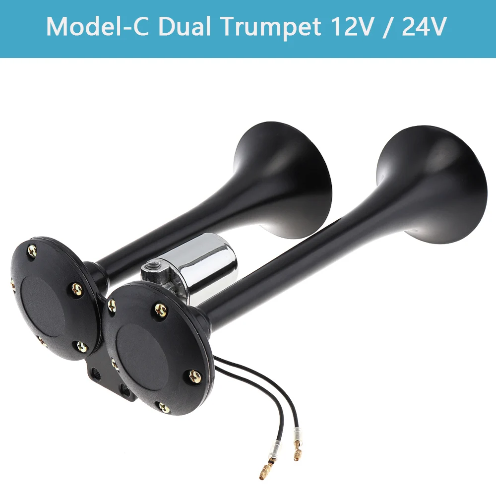 12V/24V 178DB Super Loud Black Dual Trumpet Electronically Controlled Car Air  Horn for Cars Trucks Motorcycles Supplies Vehicles - AliExpress