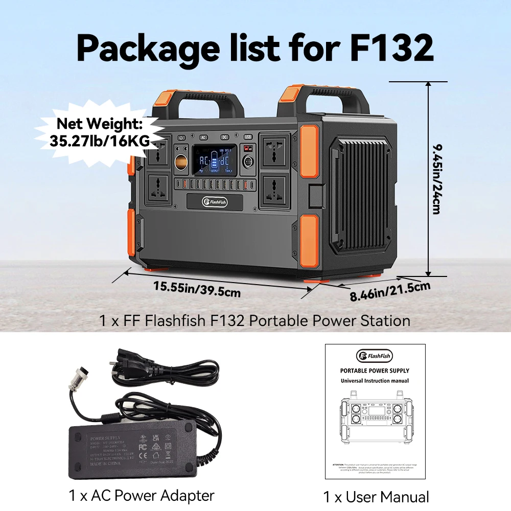 Flashfish-ポータブルバッテリーLiFePo4,1000W,USB充電器,電気