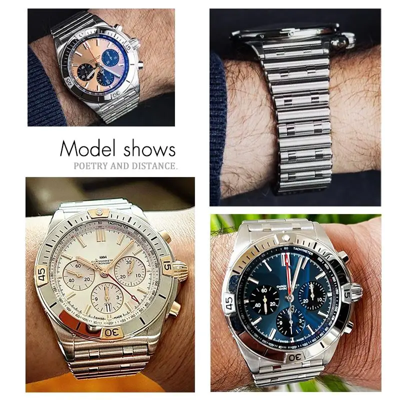 SCHIK 316L High Quality Stainless Steel Watch Band 22mm Fit for Breitling 42mm Dial Bracelet Chronomat B01 Silver Metal Watch