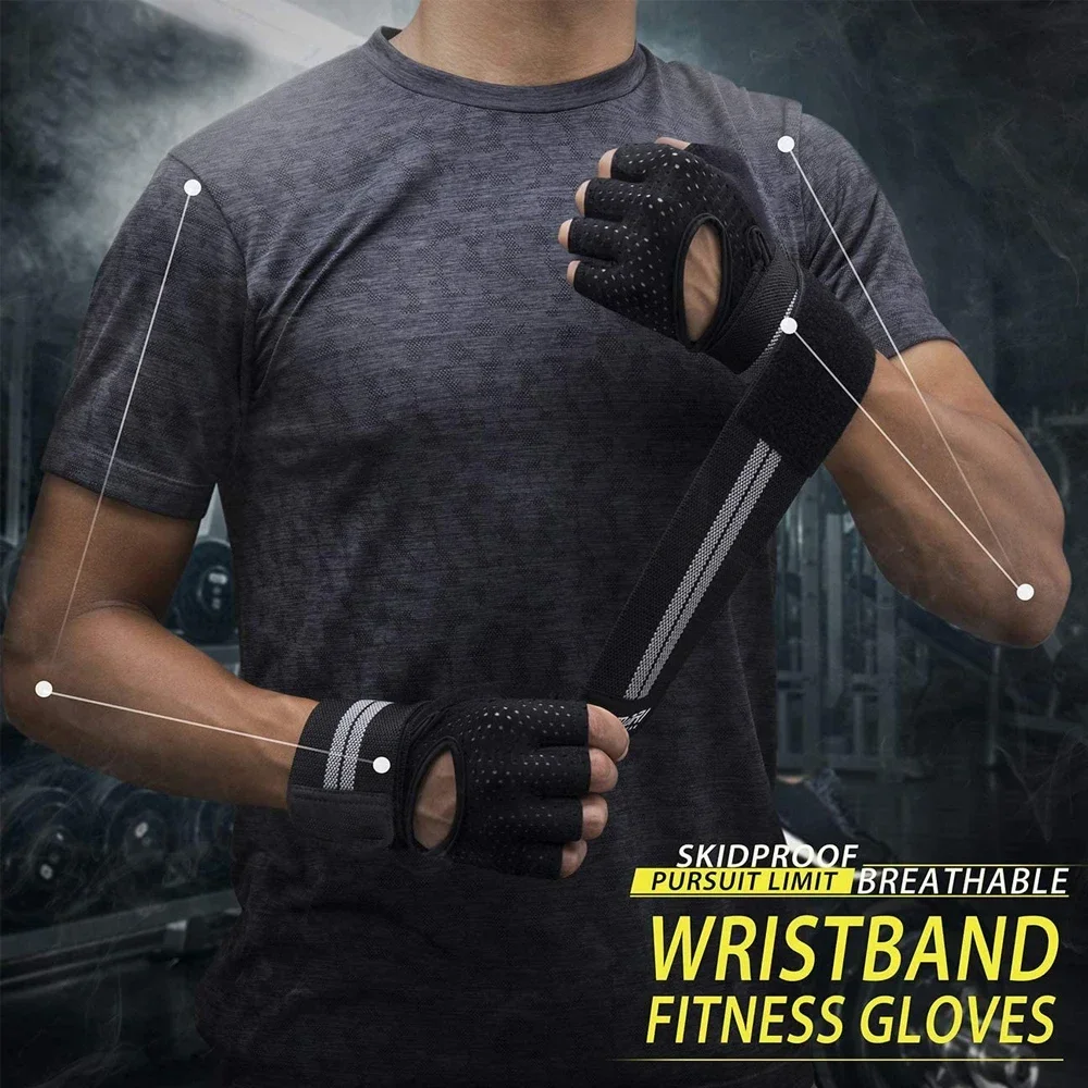 1Pair Workout Gloves Men Women Weight Lifting Gloves with Wrist Wraps Support for Gym Training, Full Palm Protection for Fitness
