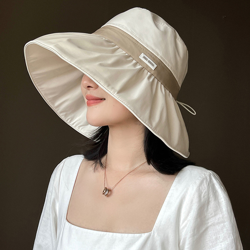 Ricygvm Japanese Women Fisherman Hat Pleated Brim Basin Hats Outdoor Uv Sun Cap Foldable Drawstring Sunscreen Visors Comfortable