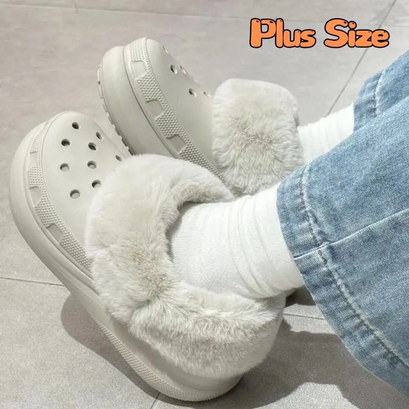 1Pair Winter Warm Plush Insoles Shoe For Croc Hole Shoes Fur Lining Removable Plush Slippers Liners Thickened Shoe Accessories