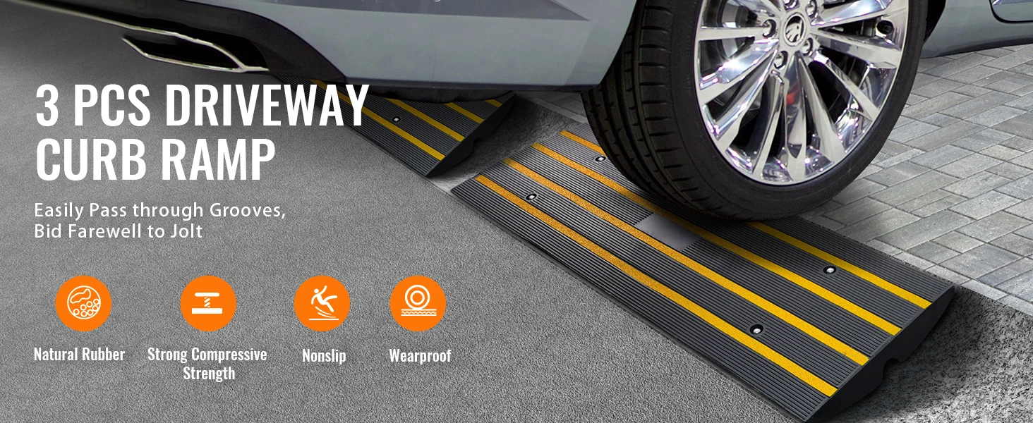 SucceBuy 1/2/3 Packs Cable Protector Ramp Curb Rubber Driveway Threshold Bridge Expandable Ramp for Loading Dock Garage Sidewalk