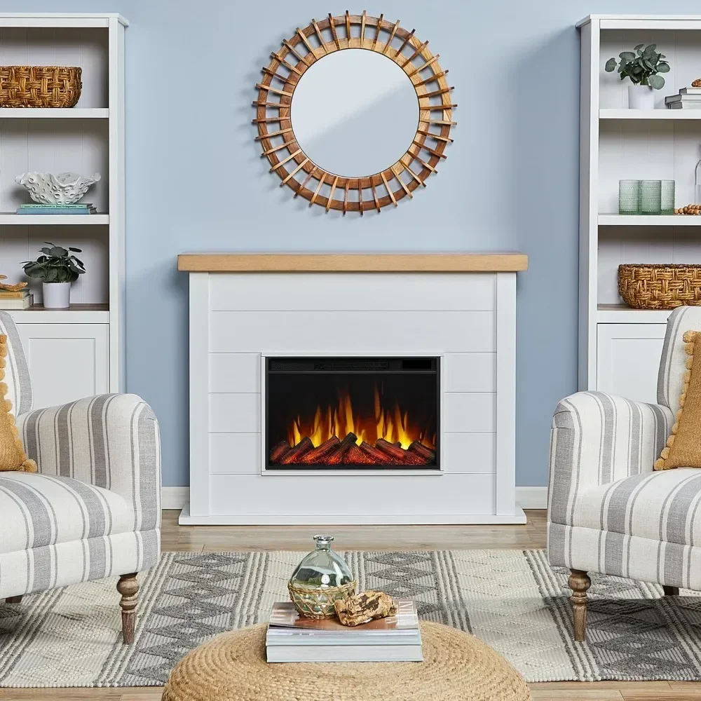 Marshall 49" Slim Electric Fireplace with Mantel for Living Room or Bedroom, Replaceable Fireplace Insert Heater, Realistic Log 2