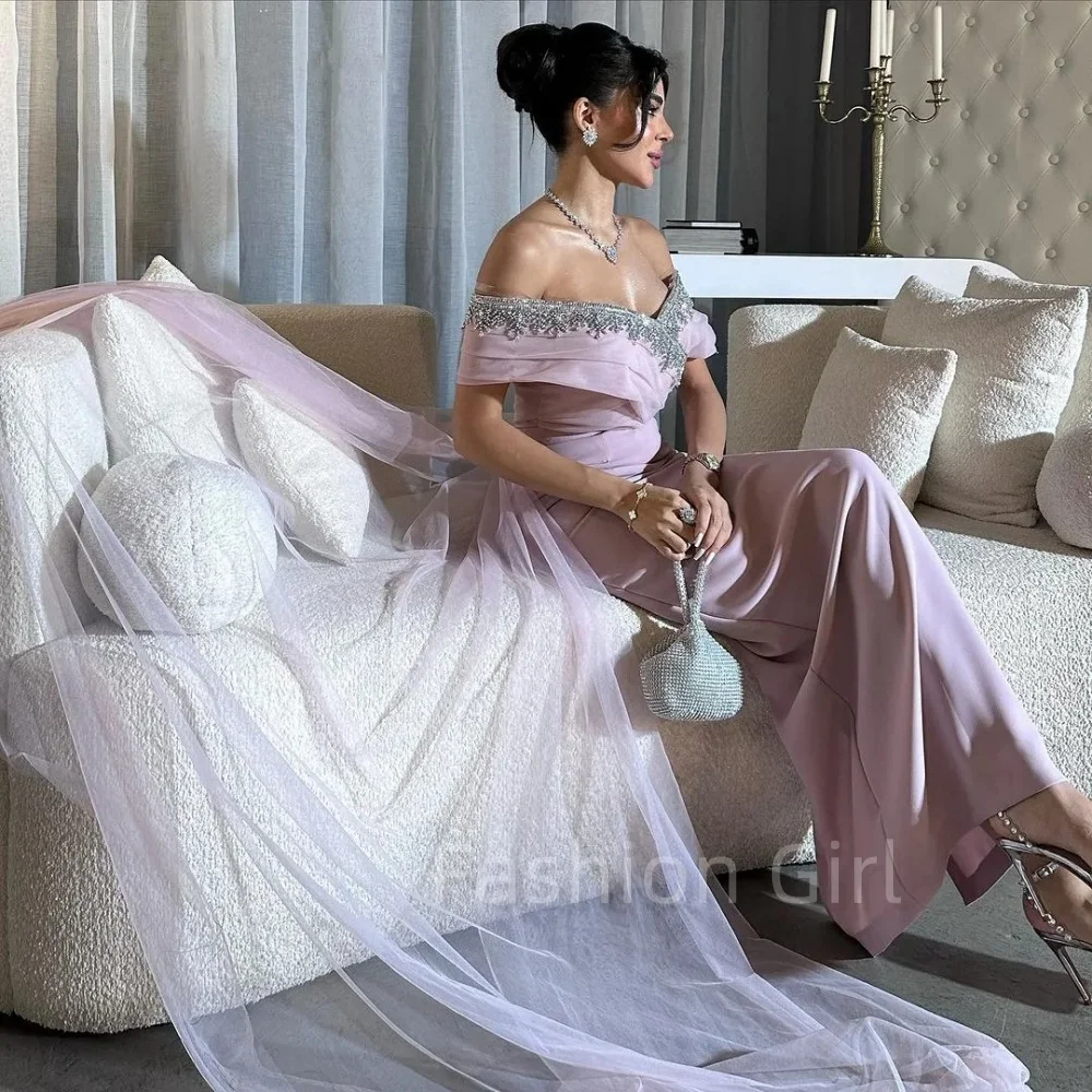 

Fortunate Evening Pink Elegant Vintage Sweet Sexy Beaded Crystal Off the Shoulder Formal Occasion Prom Dress Evening Party Gowns