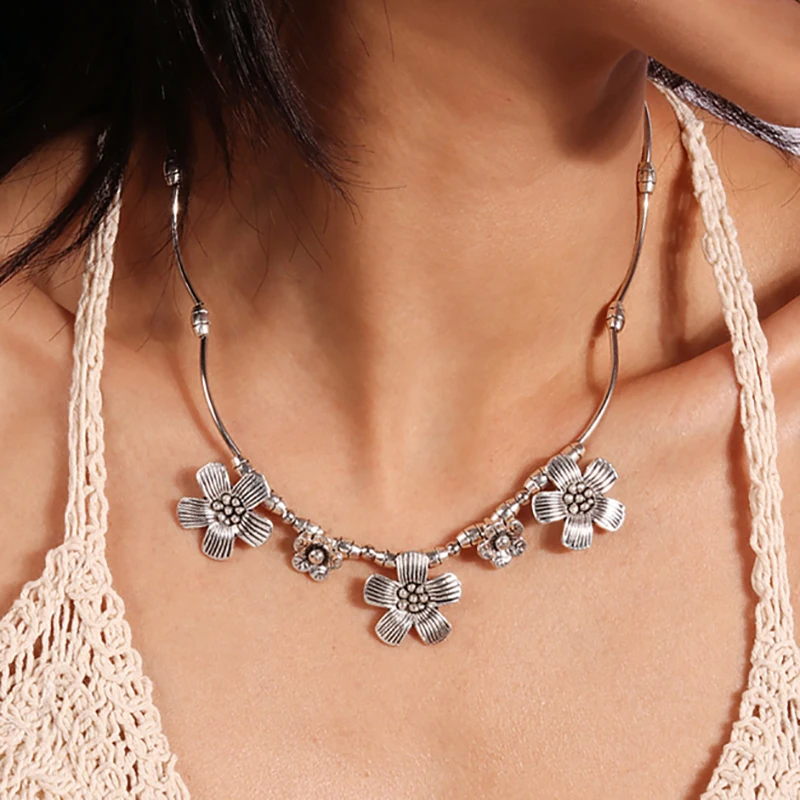 Aihua Böhmen Vintage Türkis Stein Halskette für Frauen Halsreif Collier ethnische tibetische Halsketten große Aussage Schmuck – Detail 30