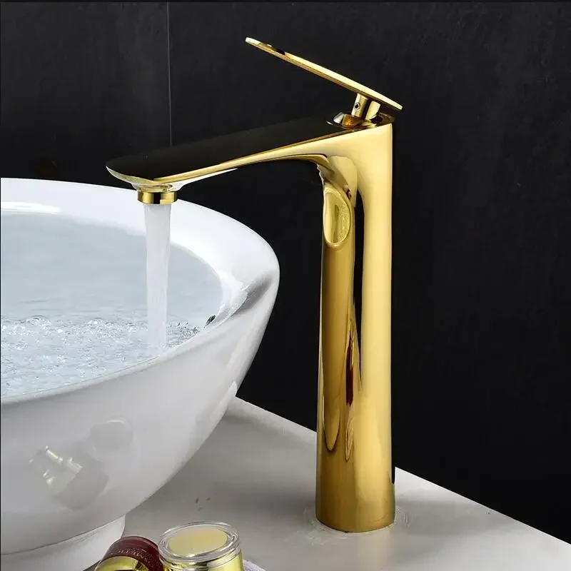 Basin Faucets Gold Sink Faucet Bathroom Single handle Basin Mixer Tap Bath Tall Faucet Brass Sink Water Crane