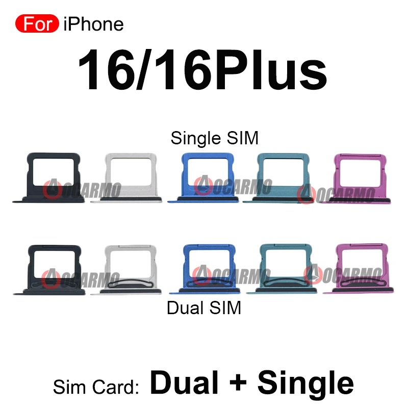 For iPhone 16 16Plus Dual SIM Card Single Sim Tray Slot Black Blue