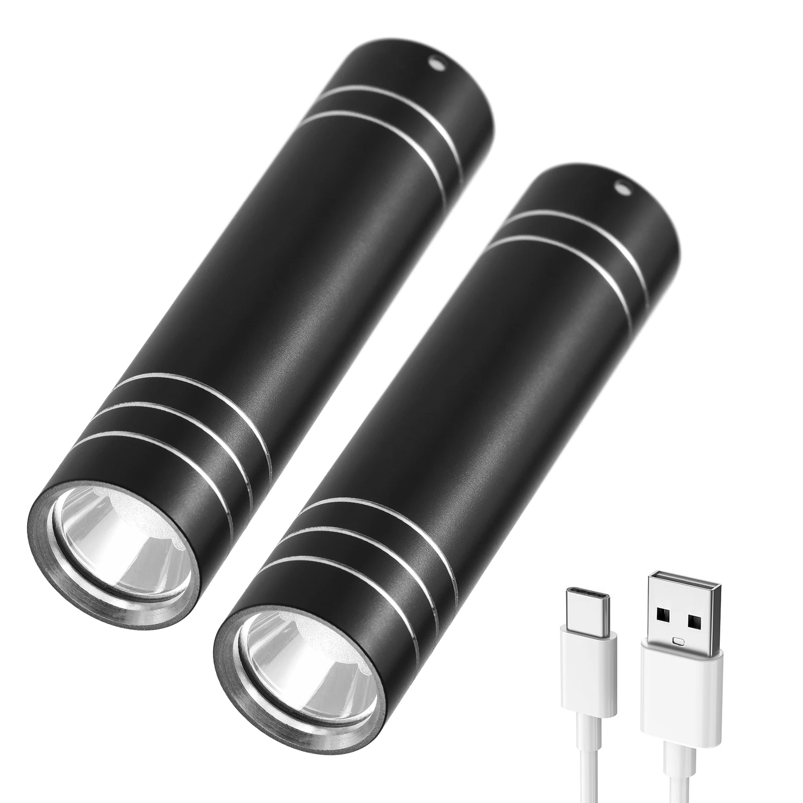 

2pcs Mini Flashlight USB Rechargeable Super Bright LED Flashlight Torch Light for Outdoor Camping Reading Dog Walking