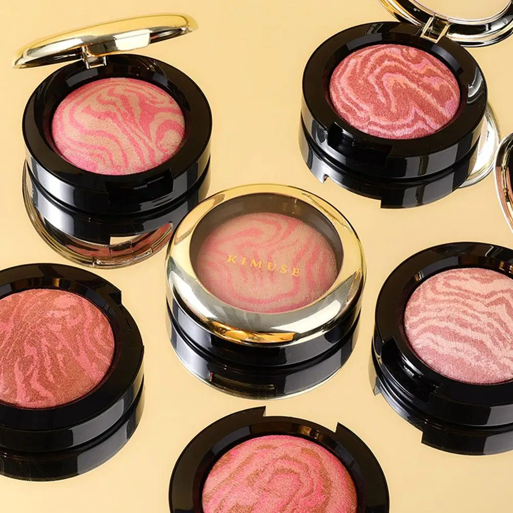 Natural Glow Baked Blush Long-lasting Baked Powder Lightweight Shimmer Blusher Brighten Glow Marbleized Blush Palette