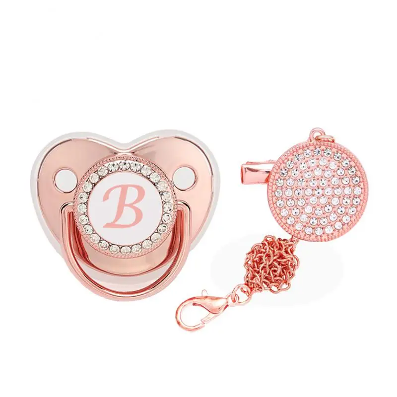 Rose Gold Bling BPA Free Silicone Baby Pacifier And Clips