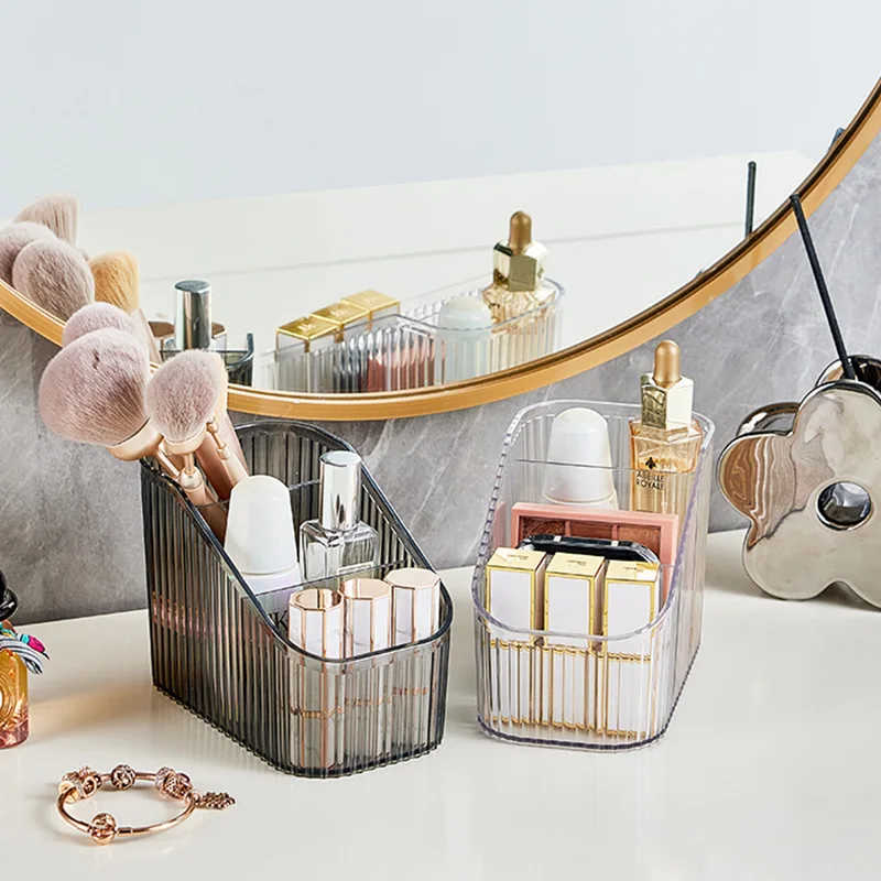 

Transparent Acrylic Storage Box with Multiple Grids and Stripes for Dressing Table Storage of Brushes, Lipsticks and Pens
