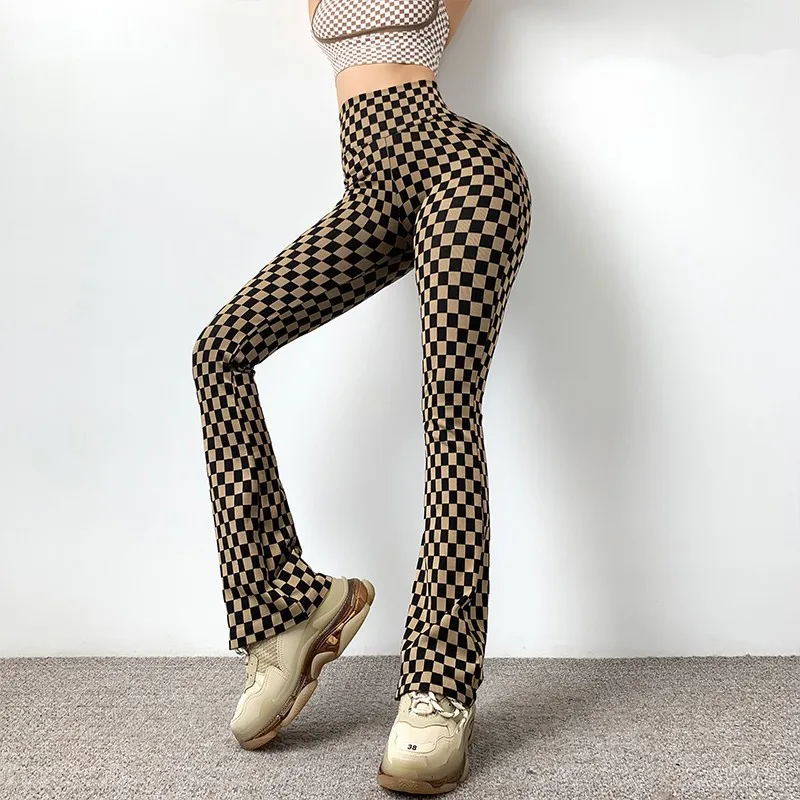 Daily Yoga Leggings Sport Women Fitness  Seamless Leggings 2024 Brown Lattice Flared Pants