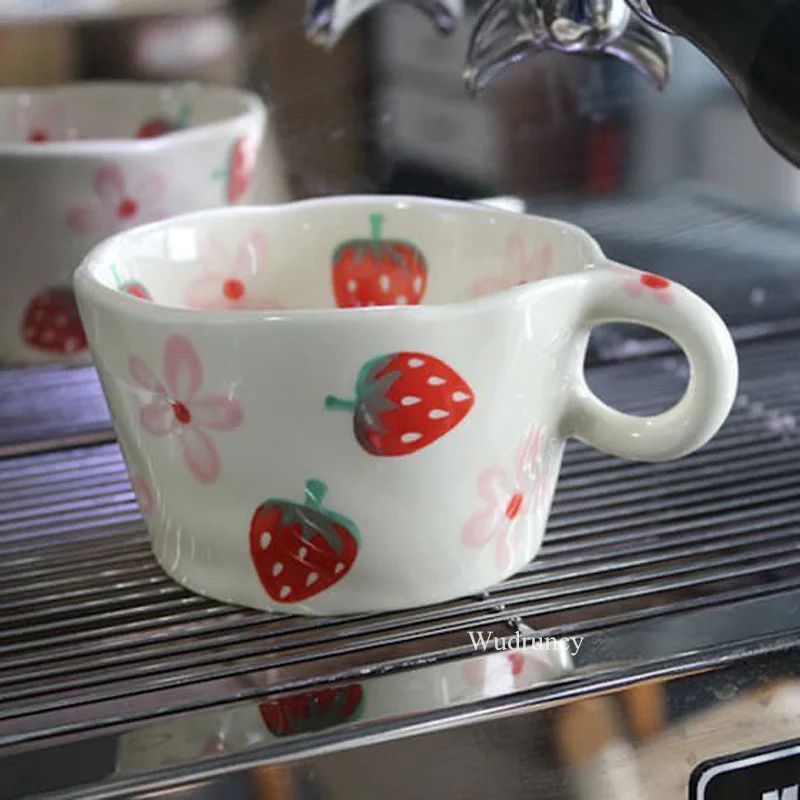 

Ins Hand Painted Strawberry Mug Hand-pinch Ceramic Sakura Cup Cute Little Flower Espresso Coffee Milk Cups Gift For Kids Girls