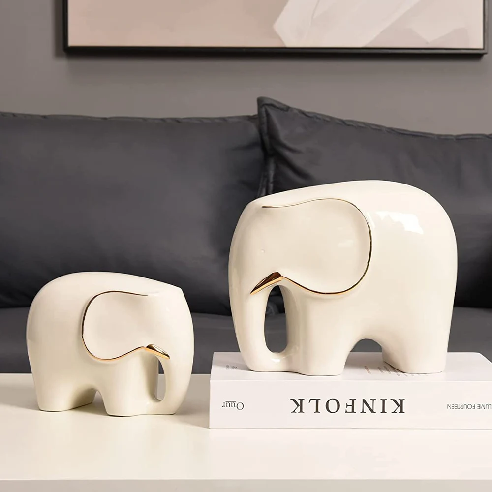 

Nordic Style Home Decor Modern Luxury Gold Plating Elephant White Porcelain Figurine Simple Design Ceramic Animal Ornaments Gift