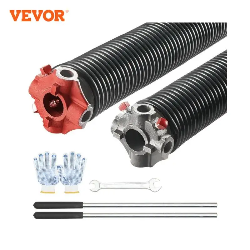 Garage Door Torsion Springs VEVOR Garage Door Torsion Springs Pair of 16000 Cycles with Non-Slip Winding Bars Gloves and Mounting Wrench