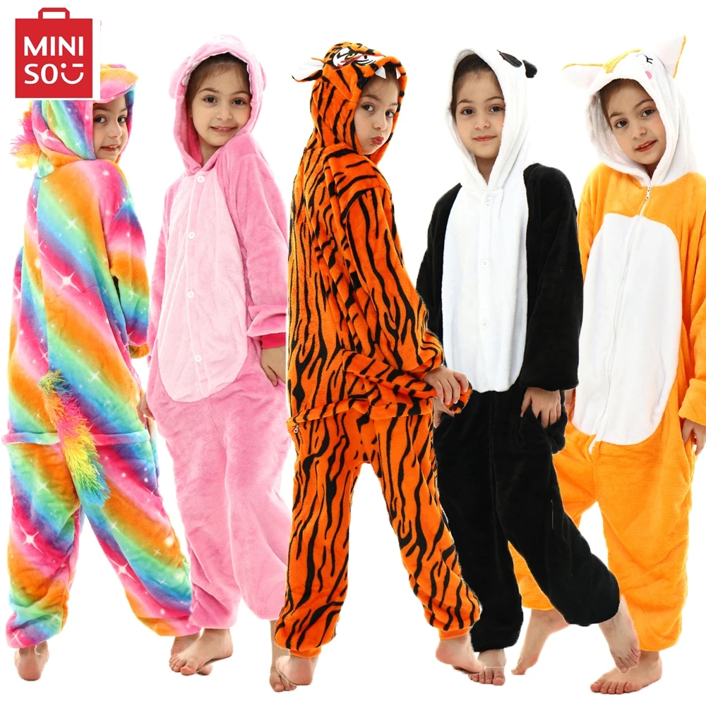 Kids pajamas MINISO winter kids flannel pajamas children cosplay costumes girls stitch kigurumi onesies boys panda dinosaur jumpsuits