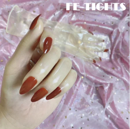 

Oil Shiny Transparent Super Thin Latex Zentai Long Gloves With Red Nails Sheer Cosplay Kigurumi Gloves For Crossdresser