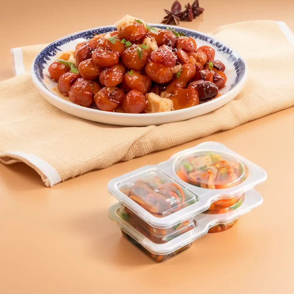 2 Compartment Transparent Dressing Containers Reusable Stackable Storage Snack Containers Disposable for Travel Picnic