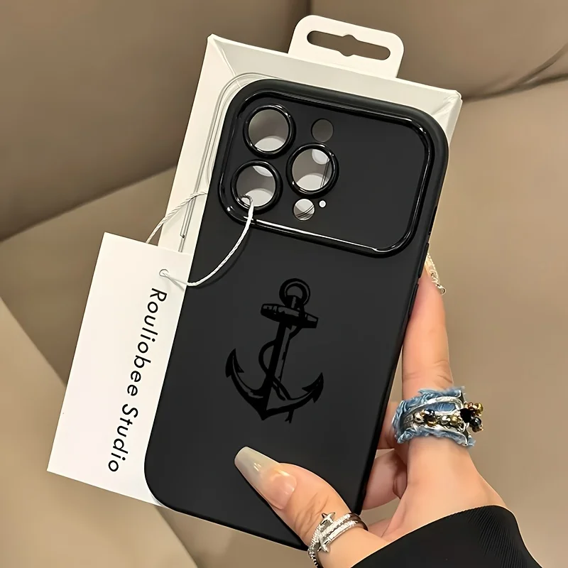 Sleek Silicone Lens Protect Phone Case - Black Anchor Cover