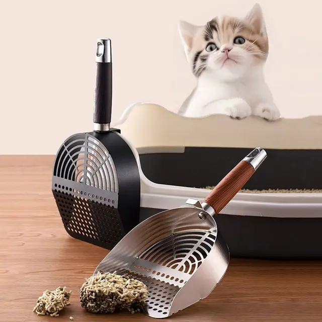 Stainless Steel Cat Litter Scoop Long Handle Sturdy Mesh Cat Poop Sifting Tool Wood Handle Non-stick Pet Waste Shovel Stainless Steel Cat Litter Scoop Long Handle Sturdy Mesh Cat Poop Sifting Tool Wood Handle Non-stick Pet Waste Shovel